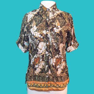 Erika Vintage Floral Aloha Print Blouse Size S Preowned